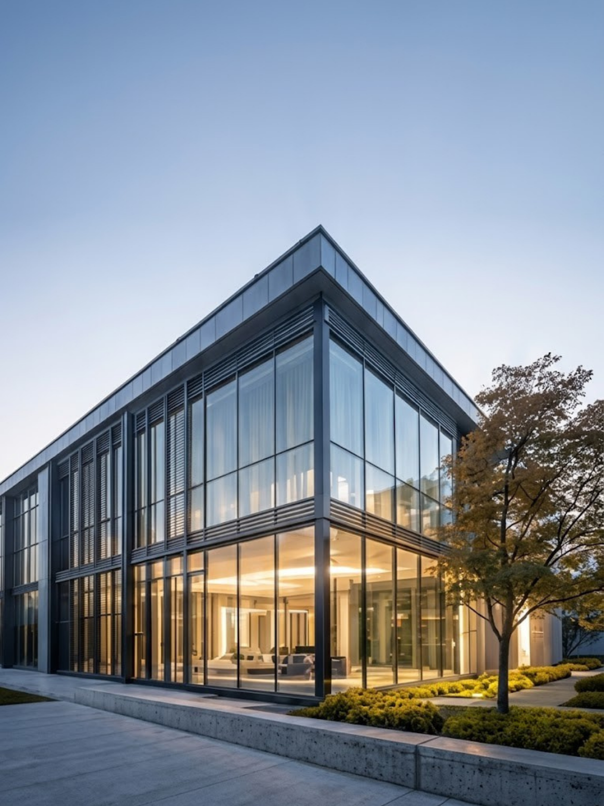 Modern commercial aluminium and glass building exterior.